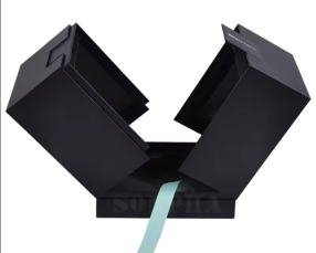 Black double door with ribbon luxury perfume box