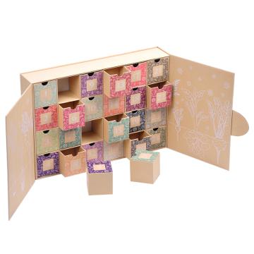 High Quality 24 Drawers Advent Calendar Paper Packaging Suite Box Tea Chocolate Magnetic Hardboard Blind paper Box